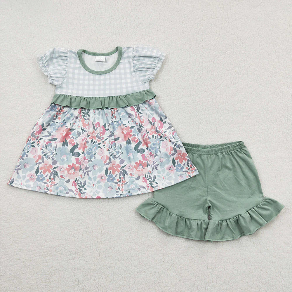 Green Floral Dress/Short Set