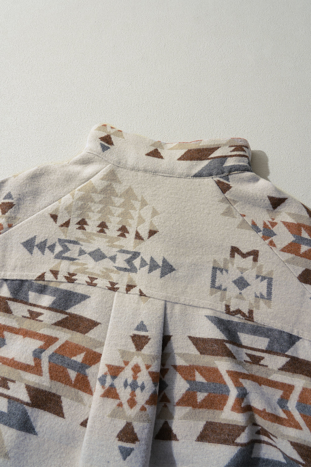 Apricot Aztec Print Collared Flap Pocket Sweatshirt