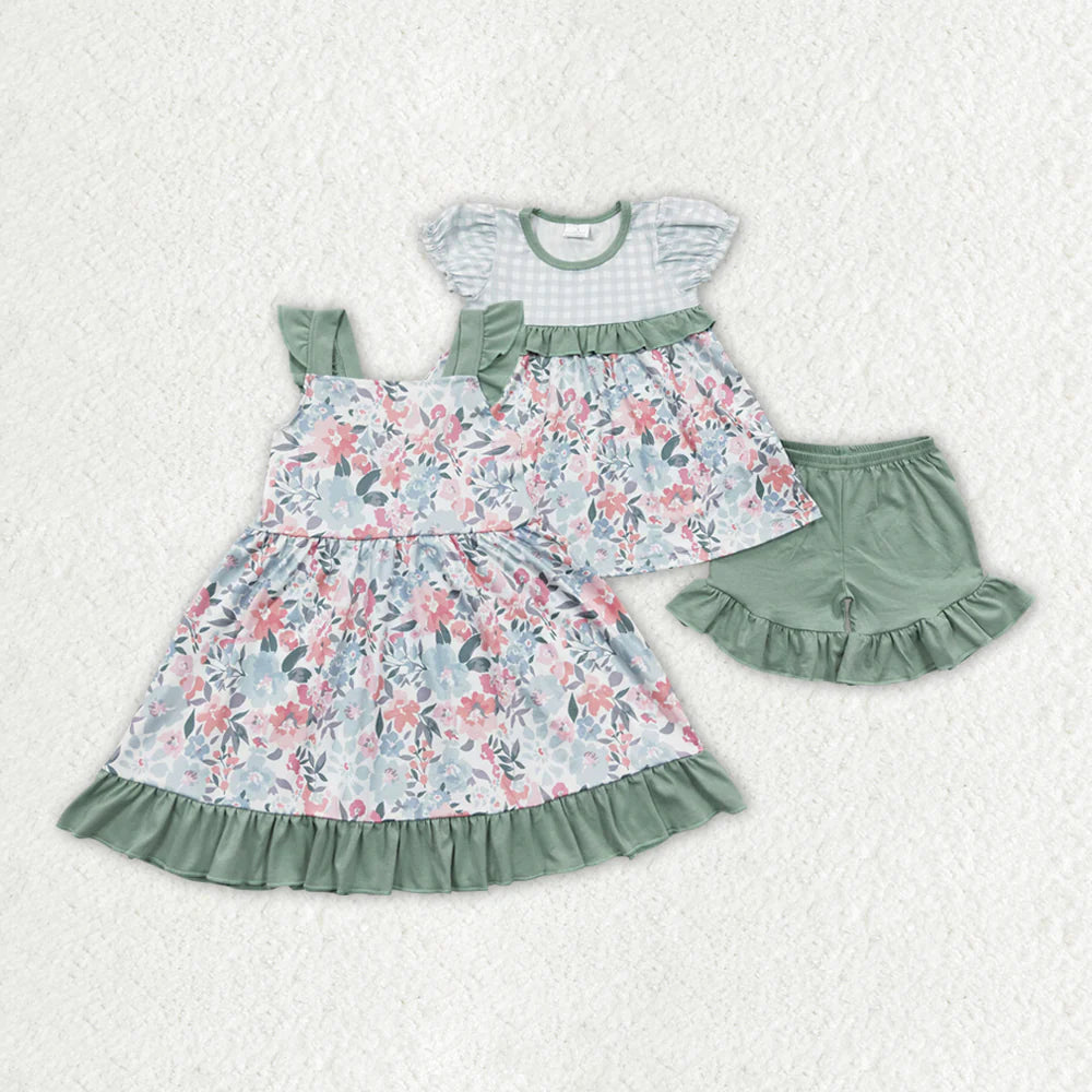 Green Floral Dress/Short Set